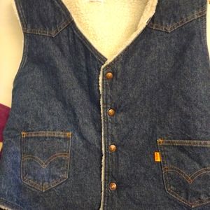 Rare Vintage 70s LEVI'S Denim Western Orange Tab Vest Unisex Size L